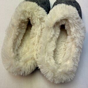 Muk Luks House Knit Slippers Heather Grey Cable Knit Faux Fur Women’s Size LARGE